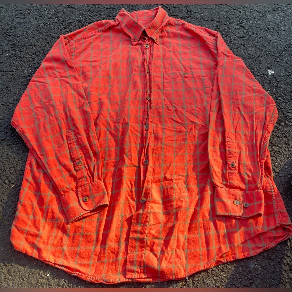 Orvis Mens Southern Red Orange Plaid Long Sleeve‎ Button Up XL